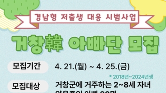 거창군, 저출생 대응 시범사업 '거창한(韓) 아빠단' 운영